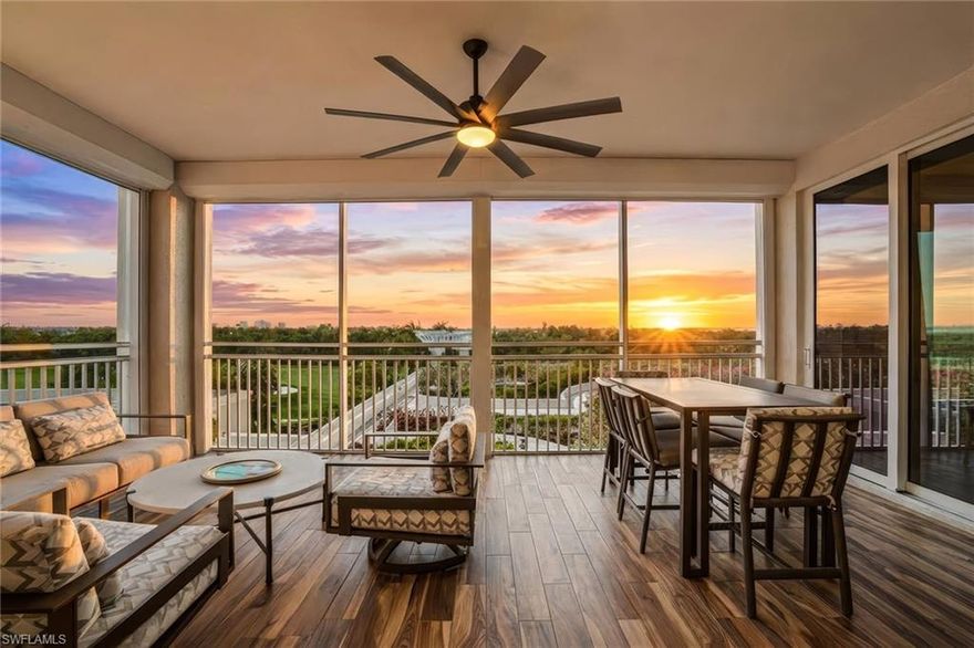 Welcome to an expansive fourth-floor residence in Seaglass at Bonita Bay, showcasing the highly sought after 01 floorplan and a top-of-the-line furnishing package, where refined design meets panoramic views and sophisticated high-rise living. A private, secured elevator opens directly into the residence’s foyer, setting the tone for the quality found throughout. Luxury vinyl flooring spans the property, leading into a beautifully appointed kitchen designed for both everyday living and entertaining. Featuring stainless steel appliances, a gas cooktop, quartz countertops, soft-close cabinetry and drawers, and thoughtfully selected finishes, the kitchen flows seamlessly into the open living and dining areas—creating a space that is both elegant and inviting. Expansive impact glass fills the residence with natural light while showcasing sweeping views of the golf course, mangroves, and Estero Bay whilst bathing the interiors in natural light. Sliding glass doors extend the living space to a generous lanai, perfect for enjoying sunsets and coastal breezes, complete with electric hurricane shutters and a built-in gas grill. The primary suite offers a tranquil retreat with ample closet space and a well-appointed bath, while guest suites on the other side of the residence provide comfort and privacy for visitors. A recently installed Water Cop leak detection system adds an additional level of peace of mind. Residents of Bonita Bay enjoy access to a private Gulf-front beach park, miles of scenic walking and biking trails, a full-service marina, optional golf memberships, and a lifestyle rich in wellness, dining, and social experiences. Seaglass further elevates the offering with resort-style amenities including a spectacular pool deck, state-of-the-art fitness center, theater, guest suites, and elegant common spaces. For buyers seeking a move-in-ready residence within one of Southwest Florida’s most prestigious communities, this Seaglass unit is an exceptional opportunity.