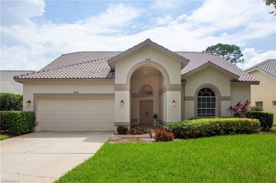 Enjoy your morning coffee sitting on your private lanai, overlooking  the sparkling water.  Maybe catch a glimpse of the golfers beyond.  Either way this view is priceless.  This popular Pinehurst II floor plan with three generous bedrooms and three full baths with a two car garage and open kitchen is the perfect home to compliment your lifestyle.  It is light and bright with a neutral palate that is easy to personalize. Located in amenity rich Pelican Landing offering endless choices to relax and enjoy the Florida lifestyle.