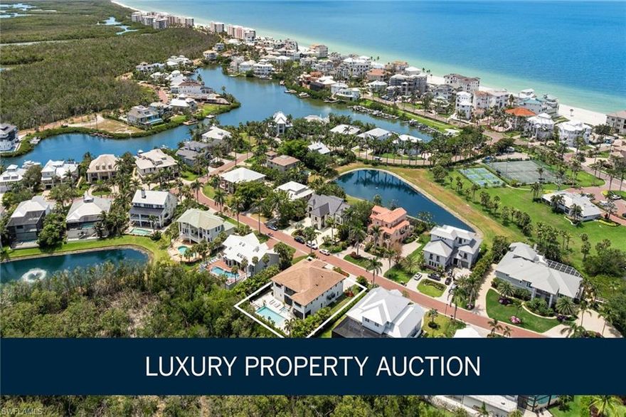 LUXURY PROPERTY AUCTION: 1–13 May.  Accepting starting bids through 12 May.  Starting bids expected between $1.5M–$2.5M. 
  Barefoot Beach is one of Southwest Florida’s most coveted addresses, and this nearly new residence within the private, gated community of Barefoot Beach delivers everything that reputation promises. Step outside and the mood shifts instantly: a resort-style pool and spa surrounded by lush tropical landscaping, water and fire features, and a serene preserve backdrop that makes every evening feel like an escape. Inside, soaring ceilings, wide-plank wood floors, and an open floor plan set the stage for effortless entertaining, while the gourmet kitchen, anchored by Wolf and Sub-Zero appliances, makes good living a daily habit. The primary suite is a sanctuary unto itself, with preserve views, a private sitting area, and a spa-like bath designed for genuine restoration. Three guest suites, each with their own en-suite bath, ensure visitors are equally well cared for. From the pool deck to the fully integrated indoor-outdoor sound system, every detail of this nearly new residence has been considered and impeccably maintained.