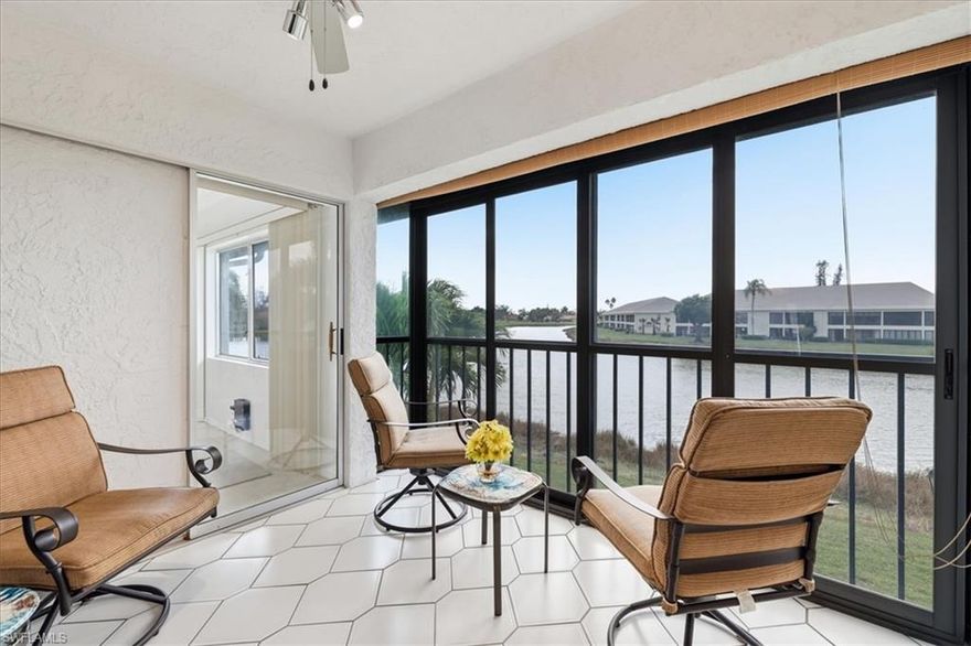 BREATHTAKING LAKE VIEW with SE rear exposure provides you with beautiful SUNRISES every morning! Imagine sipping your coffee on the SCREENED AND GLASS-ENCLOSED BALCONY, taking in the serene surroundings and feeling the stress of life melt away.  This could be you in your PENTHOUSE CONDO in the coveted BUNDLED GOLF community of Cross Creek Country Club!  This METICULOUSLY-KEPT 2-bedroom, 2-bathroom home offers the perfect combination of luxury, comfort, and convenience. VAULTED CEILINGS and NEUTRAL paint, tile, and carpet amplify the NATURAL LIGHT that floods the home and makes the space feel larger.  Both bedrooms feature WALK-IN CLOSETS, and the UPDATED BATHS add a touch of elegance.  The NEW A/C & DUCTWORK (Dec 2025) ensures your comfort year-round and gives peace of mind for years to come. When you're ready to cool off or socialize, head down to the community cabana pool, just steps away from your front door.  Cross Creek also offers an abundance of amenities: bike storage, BBQ areas, bocce, tennis, pickleball, clubhouse, restaurant/bar, pool/spa, putting green, pro shop, 18-hole executive course, and more-- making this ACTIVE, RENTAL-FRIENDLY, & PET-FRIENDLY community perfect for everyone.  Just minutes away on Daniel’s Parkway is ample shopping, dining, and entertainment. Plus, you are 30 minutes from RSW International Airport, the Twins’ and the Red Sox’s spring training stadiums, and the pristine beaches of SWFL! Whether you're looking for a permanent residence, vacation home, or investment property, this is the perfect place to call your own.  With LOW TAXES and LOW HOA FEES, location, and inclusions, this condo is rated a "BEST VALUE BUY."  Schedule your showing today and start living the Florida lifestyle you deserve!