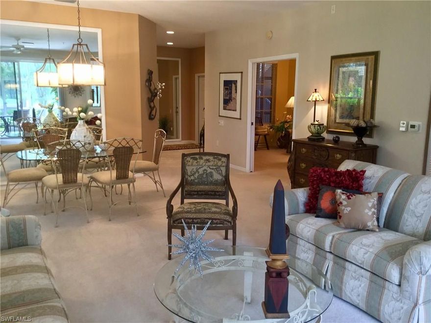 MUST SEE !  The Brighton model is the most popular and largest condominium offered in Vanderbilt Country Cub.  This Brighton is beautifully decorated and is move in ready ! It is a first floor end unit that features 3 bedrooms and 2 full baths.  Upgrades include new A/C in 2014 and diagonal tile flooring in the entryway.  The kitchen features upgraded granite counter tops, tiled floors, tile back splash.  Living room, Dining room, Master and Guest bedrooms are carpted.  The large tiled lanai over looks a beautiful pond and the 11th fairway of the newly designed and renovated golf course.  Vanderbilt Country Club has a beautifully remodeled and expanded clubhouse, a new health and fitness center and the new Terrace Cafe for informal dining overlooking the community pool and tennis courts. Vanderbilt is a bundled golf and tennis community with a strong financial position and is an active social community.