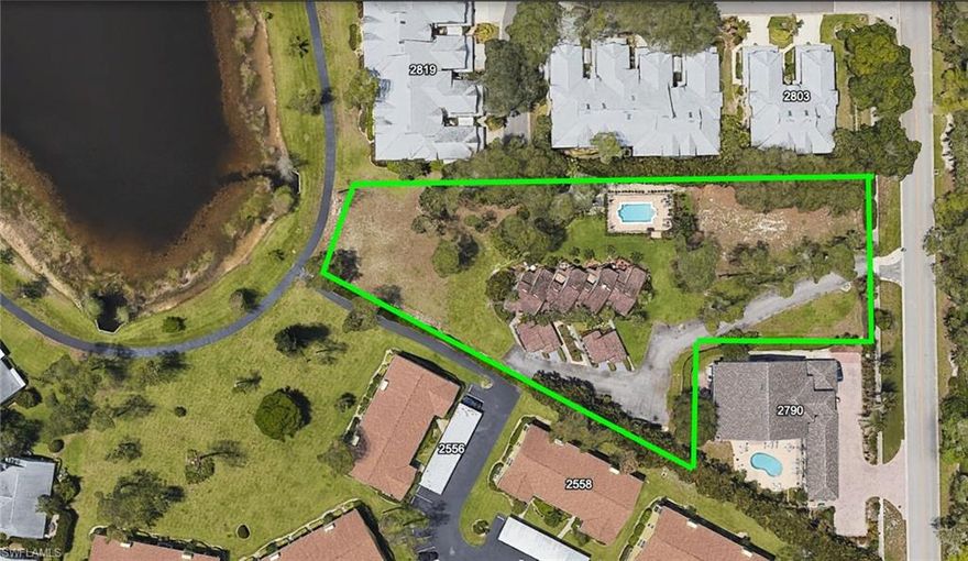 HOT, HOT, HOT development opportunity! This combined 1.54 ac package on Santa Cruz Blvd in Kings Lake is an investor's utopia. With existing annual leases on the high-demand existing 4 units, 25 total units are approved with Collier County for these parcels. That will wrap up Kings Lake allowable units.
Anticipate leasing the new units before they are even built. Proximity to 5th Ave, Naples beaches, freeway access and ancillary shopping entitles Kings Lake to be one of Naples most coveted neighborhoods. Secluded and walkable, this desirable private setting is ideal and provides all the things residents of Naples, FL desire. In addition to the precious vacant land, this package contains 4 unique and inspiring 2BD | 2BA townhomes over 2 floor plans, 2 with dens, and all include private detached garages! Secluded patios for each unit spill out into the beautifully landscaped and maintained yard with views of the lake and private pool. Second level lanai for the inside 2 units as well as an extra loft space for added breathing room. Wonderful tenants, strong rents and a thriving rental market set up a clear winning combination for success. Water retention can be placed under parking lots to maximize parking. All contemplated units fit on the parcels with ingress/egress drawn for fire. Lots of work done on planning so far makes this a slam dunk for buy & hold investors. Don't sleep on this.