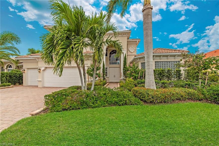 The award winning Diplomat floorplan is a 2 story home unparalleled in stature & opulence featuring 4,356 sq. ft. under air. A kitchen with large center island, unique window backsplash, stainless steel appliances, granite counter tops, pantry & an abundance of counter space adjoins a breakfast area & family room with numerous windows. The master & additional en-suite bedroom are located on the 1st floor along with den, formal dining room, & 2 powder baths. A head turning wrought iron staircase leads upstairs where you'll find 3 well sized guest bedrooms, 2 bathrooms & spacious loft area overlooking the grande living room. Outside you'll find a tranquil & inviting covered living space with interlocking paver set pool. Belle Lago is an upscale, amenity rich community with a resort style zero entry pool, billiard room, 4 Har-Tru tennis courts, playground, basketball court, & nature trail/ boardwalk. Golf membership is available through the Estero Country Club accessible by private cart path. Centrally located near shopping/ dining (Miromar outlets, Gulf Coast Town Center, & Coconut Point), entertainment (Germain Arena & Alico Arena), and 15-20 minutes from airport & Barefoot Beach.