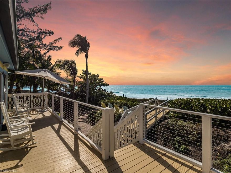 The perfect Captiva Island Beach House. Memories are made here with this exciting three-bedroom cottage in the heart of the village of Captiva Island. Family time, nightlife, dining, water activities of all kinds, are all here to enjoy. Enjoy a calm, open, cozy feeling in this awesome Beach house fully furnished by Clive Daniel Home. Features include a forever lasting Copper Roof, hi ceilings, open great room & kitchen, beautiful wood floors, Stainless steel appliances, fantastic mill work, beam ceilings, floor to ceiling windows, Gulf front master, Impact windows and doors, huge lanai deck space, private beach board walk, outdoor shower, lower level bonus space, grill patio area and more. There is no better place to watch natures nightly show with awe inspiring sunsets for you to enjoy every day!