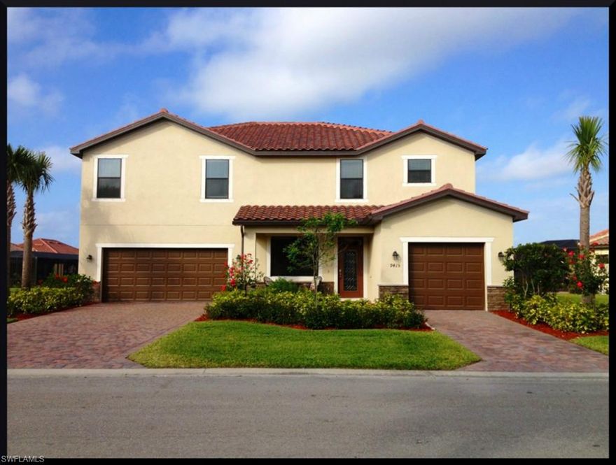 PRICED TO SELL!!!! Best value in the community!!!!
This NEW Sorrento floor plan features 5 bedrooms, 4.5 baths, Family room, Living room, Bonus room, & a Split three car garage! This home sits on one of the largest lakefront lots with the most EXPANSIVE view of the lake and water feature in the entire community! Grab a chair, get ready to relax and & enjoy the views! You'll never want to leave your home! Inside, you'll find granite counters throughout the kitchen and all bathrooms. The kitchen also boasts stainless steel appliances. Tile throughout the living areas makes it easy to clean too. The volume ceiling brings the whole family together from downstairs to upstairs, while allowing a light and bright atmosphere. The clubhouse and fitness center will break ground in June! Reflection Isles is a gated community that borders the 2,000-acre Six Mile Cypress Slough Preserve. This signature community boasts 39 acres of sparkling lakes, 107 acres of scenic preserves & a natural wildlife corridor! Reflection Isles is located in Fort Myers on Palomino Road, which is off Daniels Parkway, one mile west of I-75. Germain Arena, Miromar Outlets, Gulf Coast Town Center, Coconut Point & FGCU.