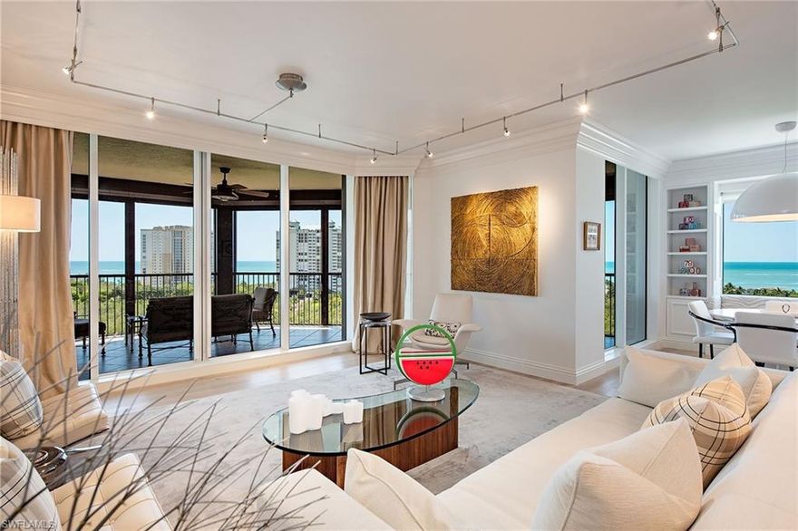 Chic and sophisticated perfectly describes this beautifully updated end-unit residence in the highly sought-after and completely remodeled Toscana at Bay Colony. Providing 2,800 square feet of luxurious living, this residence features three bedrooms, three baths, a timeless and tranquil kitchen with marble countertops and stainless steel appliances that opens up to the morning and family rooms, beautiful hardwood flooring, custom built-ins and moldings, two large wraparound lanais and two deeded parking spaces. Enjoy gorgeous Gulf, bay, sunrise and sunset views from this perfect 11th-floor elevation. Just steps away from the private beach and tennis clubs (membership included).