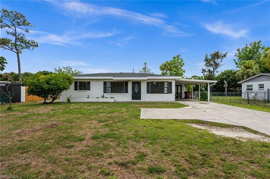 This charming 2 bedroom plus den home offers thoughtfully updated living space on a quarter-acre lot with NO HOA, providing flexibility and room to truly make it your own. Recent updates include a 2023 roof and fresh interior and exterior paint, giving peace of mind and a move-in ready feel from day one. Inside, you’ll find tile flooring throughout for easy maintenance and a clean, cohesive look. The kitchen has been tastefully updated with quartz countertops, a tile backsplash, and stainless steel appliances, combining style and functionality. The den offers versatile space that can be used as a home office, formal dining area, or flex room to fit your lifestyle. The home also features in-residence laundry for added everyday convenience. Step outside to the screened-in lanai, perfect for relaxing and enjoying the Florida weather, along with a storage shed for added convenience. The spacious lot provides plenty of room for parking, outdoor activities, or future additions. Conveniently located in Lehigh Acres just minutes from Lee Blvd, this home offers easy access to shopping, dining, and everyday essentials while still enjoying the freedom of no HOA restrictions. Bonus potential: The area has been discussed for future mixed-use zoning, which may allow for residential and commercial use. Buyers are encouraged to verify with the county for current zoning and permitted uses.