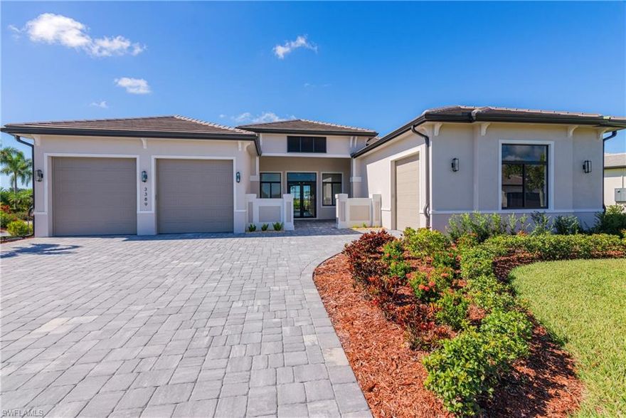 MOVE IN TOMORROW! NEW CONSTRUCTION.
Luxury custom home with 3,944 SF under air (5,347 SF total) featuring 3 BEDROOMS, 4 FULL BATHS + 2 HALF BATHS + DEDICATED OFFICE, and a 3-car garage on an OVERSIZED 85’ WIDE ESTATE LOT with GOLF COURSE VIEWS in River Hall Country Club. Open floor plan with 12'+ CEILING HEIGHT THROUGHOUT (RISING TO 14' IN SELECT AREAS), oversized porcelain tile floors, multi-tiered tray ceilings with beams, IMPACT WINDOWS AND DOORS, electric fireplace, 10’ TALL SLIDERS, designer touches including wallpaper, custom cabinets and mantle, and a stunning quartz TV accent wall. Gourmet kitchen with UPGRADED BOSCH APPLIANCES AND A FULL-SIZE WINE REFRIGERATOR, upgraded quartz countertops with waterfall sides, a separate WET BAR FOR ENTERTAINING and COFFEE BAR both with decorative tile accents. Owner’s suite offers a spa-inspired bath with oversized glass-enclosed shower (fixed, rainfall, and body sprayers), and a freestanding tub. Outdoor living features a screen-enclosed panoramic lanai, POOL AND SPA, and an OUTDOOR KITCHEN. River Hall Country Club features a championship 18-HOLE DAVIS LOVE III, DESIGNED GOLF COURSE and FULL RESORT STYLE AMENITIES with LOW GOLF / HOA FEES. Amazing NO EQUITY MEMBERSHIP requirements, NO INITIATION FEES, and NO FOOD MINIMUMS. The Community also includes a Lakeside Pool and Tiki Bar Restaurant, a separate Golf Course Clubhouse Restaurant, Lagoon Style Pool, Full Gym, Pickleball, Tennis, an In-Community Elementary School, and a new Fire Station. Centrally located to I-75, RSW, and Downtown Fort Myers. Come tour this stunning, move-in-ready estate home! PLEASE NOTE: HOME IS VIRTUALLY STAGED FOR REPRESENTATIVE PURPOSES.