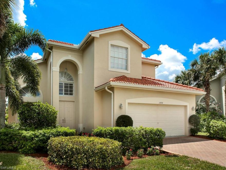 Stunning lake view home in the gated community of Saturnia Lakes with brand new roof. Located at the end of a quiet cul-de-sac on one of the largest lots. Beautiful Italian tile has been placed throughout the home with exception to a small area of lush carpet in the family room. Special features of this home include a beautiful waterfront view, an oversize lot and vaulted ceilings. The master bedroom has crown molding & plantation shutters are located in the master bedroom as well as the kitchen and dining area. Master bath has a soaking tub and spacious shower. There is a loft overlooking the first floor that's perfect for an entertainment space, personal gym, home office, or a bonus room. The kitchen offers all newer appliances and a pantry. The home also includes Sunflex Hurricane Doors which slide open to a spacious lanai and pool. With the perfect location, the lanai is a great spot to watch the morning sunrise and the heated salt pool is shaded in the afternoons offering relief from the heat of the direct sun. Saturnia Lakes' community amenities include a fitness center, playground, basketball court, tennis courts, path for biking and jogging, billiard room, and lots more.