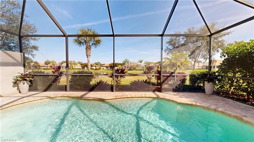 “Your Southwest Florida Pool Home Getaway”, Del Webb Naples at Ave Maria, Beautifully Optioned “Serenity” Model Villa w/Extended Rear Lanai & Pool/Privacy Wall, 780+ Sq.Ft. of Outdoor Living/Entertaining Space, on Premium Water Lot, Private Cul-de-Sac Street, Stunning Lake Views, 1554Sq.Ft. 1894 Total Sq.Ft. 2 Bedrooms, +Den, 2 Full Baths, 2 Car Garage. Options Include; Electrical Hurricane Roll Down Shutters at Rear, Accordion Hurricane Shutters at Windows, 42” Cabinets w/Crown, Quartz Tops, Tile Backsplash, SS Appliances, French Door Refrigerator, Tile Flooring Throughout, Glass Pane French Doors at Den, 8’Interior Doors, 5 ¼ Baseboard, Infinity Glass Frameless Shower at Master Bath, Brushed Nickel Hardware, Plantation Shutters, Decorative Ceiling Fans (5), Finished Laundry Rm w/Utility Sink, Epoxied Garage Floor, Privacy Wall. HOA Fees Include; Landscaping, Irrigation Water, Cable & Internet, and Amenities Listed Below. Rare Find Villa w/Pool Under $500k, Truly a Must See. Property Complimented by Oasis Club Resort Style Amenity Center, Resort Pool/Lap Pool/Jacuzzi, Fitness Center, 12 Pickleball Courts/Tennis Courts/Bocce Courts, Hall, Golf Sim, Movement Rm, Activities Director. Championship Golf Course, Pro Shop. “Come Experience the Beauty that is Ave Maria”