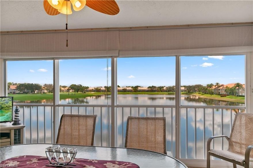 Rented January-March 2027.  Lovely 2nd floor 2 bedroom carriage home in Worthington Country Club.  The morning sun shines over the long pond view.  Enclosed lanai.  Worthington is a bundled golf community full of amenities - golf, tennis, pickleball, bocce, fitness center, poolside cabana, clubhouse offering dining, dances, cards, trivia, the list goes on...all right here and ready to enjoy.  Close to airport, shopping, dining, entertainment and the spectacular gulf beaches.  Golf membership is transferable.  Worthington transfer fees vary depending on the number of months rented.