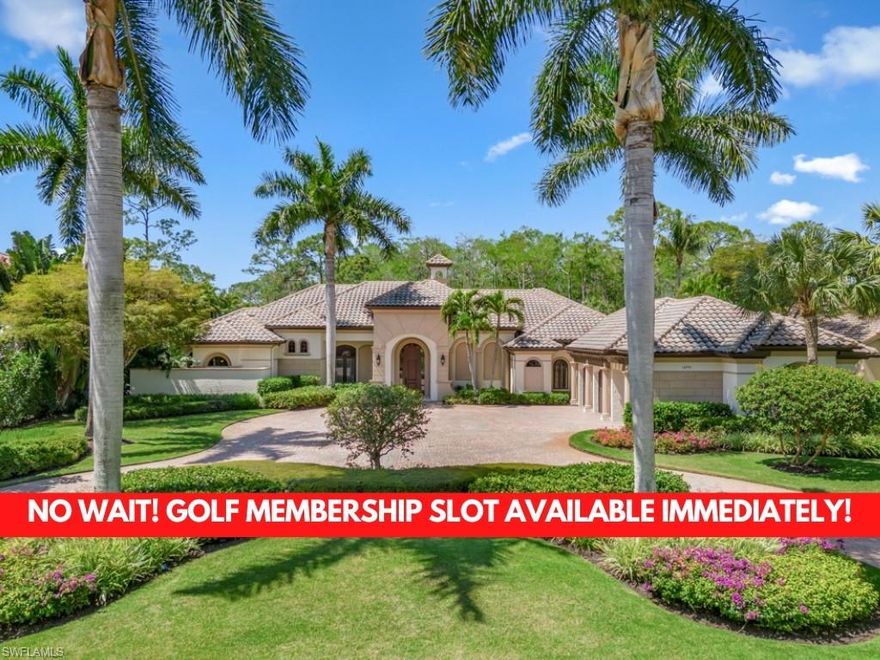 NO WAITING! GOLF MEMBERSHIP SLOT AVAILABLE IMMEDIATELY! NEWLY RENOVATED PRIVATE BEACH CLUB! - Located in the beautiful Mediterra Country Club, this breathtaking residence offers 4 Bedrooms, a den, and four full & one-half bathrooms. The home's interior is a testament to classic elegance, adorned with a neutral color palette and embellished with decorative finishes on its tray and coffered ceilings. Broad moldings and both polished and chisel-cut marble floors are highlighted by intricate herringbone patterns, marking the transitions between rooms. Expansive windows and doors invite abundant natural light, seamlessly integrating the serene views of the surrounding preserve and the inviting pool into the living spaces. The primary bedroom is a luxury retreat, allowing direct outdoor access and his & her walk-in closets. The primary suite has a luxurious bathroom with a walk-in shower, a separate jetted tub, dual vanities, and a bidet, all adorned with Venetian plaster and a sophisticated blend of marble and stone finishes. Culinary enthusiasts will delight in the top-of-the-line kitchen with double ovens and refrigerated drawers. Entertaining is a delight with a fully equipped wet bar and a wine Cellar adjacent with a stand-alone icemaker, all set against the backdrop of a cozy great room. The living experience is extended outdoors through sliding glass doors that reveal a generous screened-in lanai, complete with a summer kitchen and fireplace for year-round enjoyment. The sunny outdoor oasis is crowned with a sparkling pool and a tranquil spa, surrounded by verdant Florida flora, offering a secluded atmosphere with protected views of the natural preserve. Additional features include a whole house generator, water softener, encore garage flooring, central vacuum, and air-conditioned garage. Mediterra is a prestigious luxury golf & country club community featuring Two championship Tom-Fazio golf courses for avid golfers, a private beach club with restaurant & bar, multiple tennis courts, pickle-ball & bocce, fitness center, pristine bike & jogging trails, and luxurious dining at the private country club restaurant. The Mediterra Beach Club offers an escape to a 10,000 sq. ft two-story private oceanfront paradise on the Gulf of Mexico. Featuring a restaurant & bar that serves members via indoor & outdoor dining, this private facility boasts a heated swimming pool, a sundeck, and cabana beach service for chairs, umbrellas & refreshments.