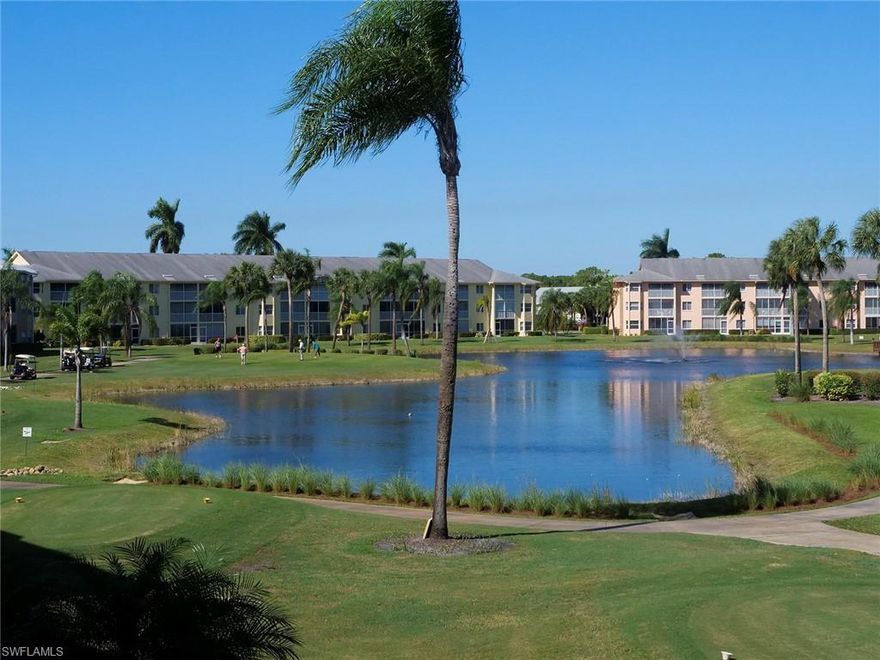 Get ready to enjoy the Southwest Florida lifestyle: this spacious, updated 3 bedroom, 2 bath END-UNIT condo has fabulous LAKEFRONT VIEW! The open, contemporary kitchen features new granite countertops, stainless appliances, stylish light fixtures, and plenty of room for entertaining. Enjoy the view of a large lake and beautiful fountain from the lanai and master bedroom, accented by a bay window and a huge walk-in closet. A high-efficiency A/C, fresh neutral paint, and a new front door were added in 2018. Breckenridge is a friendly, fun place to live, with bundled golf, 5 pools, 8 Har-Tru tennis courts, pickleball, bocce, and social activities galore. BOATERS: Boat and RV storage available for nominal yearly fee. Estero is in the center of it all: 3 malls with upscale shopping and dining, international airport and FGCU, close to Naples, Fort Myers and Bonita Springs’ white sand beaches. At your doorstep are a state park, bike paths, library, rec center, dog park and much more.  You will love living here!