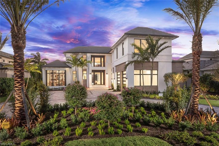 Built to the highest standards by Wilbrett Construction Company this newly constructed home offers sophisticated, stylish living spaces and is furnished to perfection by Adelyn Charles Interiors. Upon entering this 2-story full concrete construction home, you are greeted by the inviting open concept with Andersen Weiland pivot and lift-slide impact doors, glass enclosed wine room, fully stocked wet bar, and an opulent chef's inspired kitchen with butler's pantry. The main level primary suite offers a handsome study, spa-like bath, exquisite his and her walk-in closets and floor to ceiling windows that overlook the beautiful western water views. Artfully appointed with unique wall coverings, custom millwork, boutique closets in all guest suites, intricate ceiling details, 60 KW whole house generator, Lutron Lighting, smart-home capabilities, a private elevator at garage level and 240 volt electric car receptacle in the oversized 3-car garage. Each guest en-suite on the 2nd level offers generous spaces and have a unique personality of their own. Family and guests will enjoy the privacy of their own club room with a wet bar and 2 covered balconies. The outdoor oasis boasts the perfect spot for open-air entertaining with a resort-style infinity pool, sunken spa, water feature, see through fire place and a secluded fire pit at the water's edge for entertaining.
Prestigious Port Royal Membership Eligibility comes with the purchase of this home.