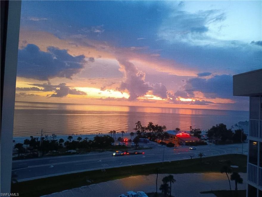 Penthouse Paradise 10th floor beach getaway with incredible full views of the Gulf of Mexico. Located in the Bonita Beach and Tennis Club, which is directly across the street from Bonita Beach, Bonita Springs, FL. Watch beautiful sunsets every night from your private lanai, some pictures included in this listing. There is also a large window with a desk for another amazing direct view of the gulf.   Being sold turnkey. The condo is beautifully decorated with modern new furniture, freshly painted with updated flooring and includes a unique wall unit to separate the bedroom from the kitchen and living room.  There are two large TV’s, a full-size kitchen, a king size bed, a pullout couch that has a blow-up mattress which is an amazingly comfortable full-size bed, and an updated bathroom with a walk-in shower. The well-equipped kitchen includes granite countertops, stainless steel appliances, full-size oven/stove, refrigerator, dishwasher, cookware, flatware, coffee maker and microwave, also included are linens, towels There are two elevators in the building. There is everything you need for time at the beach - beach towels, chairs, cooler, and toys. Beach and Tennis offers 3-day minimum rentals. Boat slips are available for rental from time to time. Pools to be open soon, other amenities such as Tennis & Pickleball are in final plans for reconstruction. There is some construction concluding in other buildings. The complex has fifteen acres. The beach offers rentals for umbrellas, lounge chairs, jet-skis, kayaking and parasailing. Location is everything! Two of Bonita’s famous restaurants are within walking distance, Docs Beach House on the Gulf, or Coconut Jacks on the Bay. Short distance to Fort Myers Airport, Naples, Sanibel, and Marco Island. Close by is plenty of shopping and indoor/outdoor restaurants-, Coconut Point Mall, Promenade Shops and Mercato.  This condo has it all. Don’t miss the opportunity to make it yours!