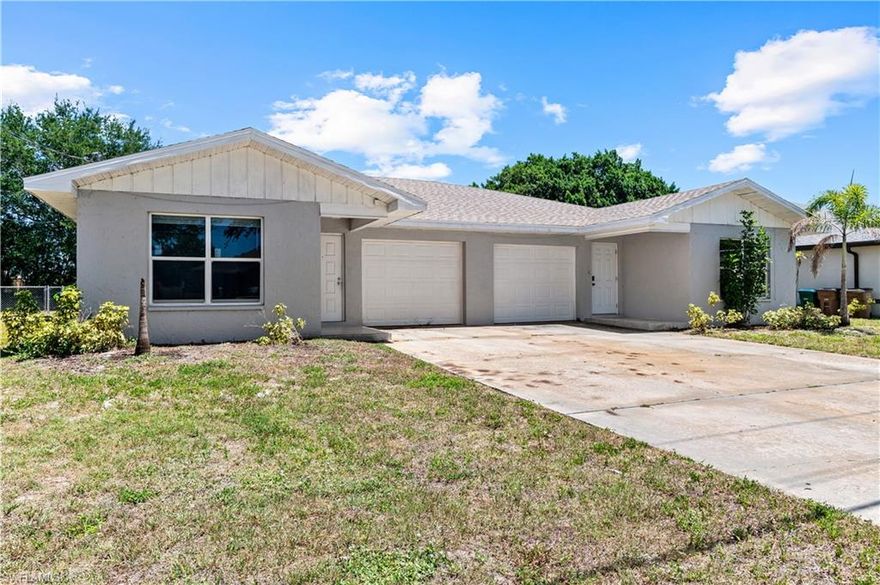 Short Sale Opportunity – Duplex in SE Cape Coral! Great opportunity to own an income-producing duplex in a convenient SE Cape Coral location. Each side offers 2 bedrooms, 2 bathrooms, 1-car garage, and approximately 1,139 sq ft of living space. One unit is currently vacant, while the other is owner occupied, with no leases to assume at closing, offering flexibility for owner occupants or investors.

Featuring a new roof in 2023, this property has strong rental potential. Ideal for investors seeking cash flow, buyers looking to live in one side and rent the other, or those looking to add value over time.

Conveniently located near shopping, dining, schools, parks, and major roadways.

Short sale – subject to lender approval. Don’t miss this chance to secure a duplex in a growing Cape Coral market at an attractive price point.
