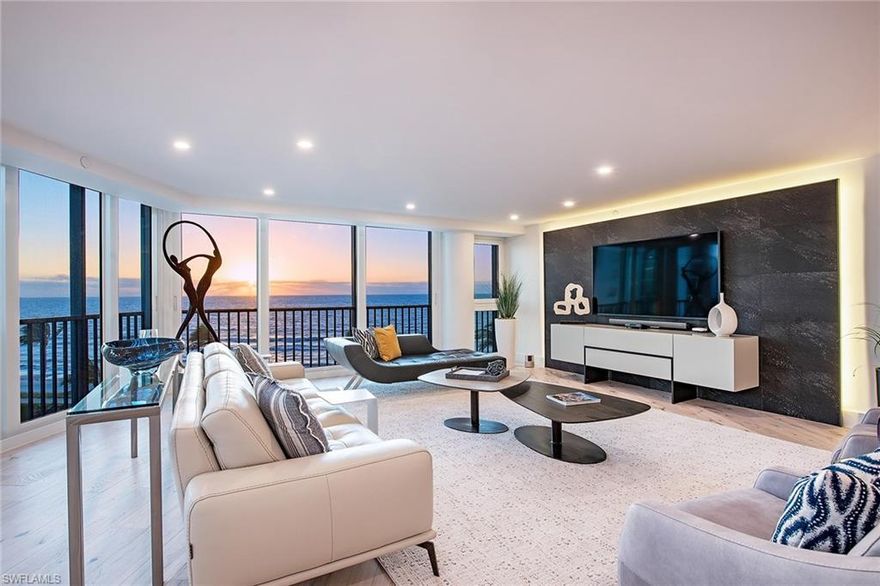 One-of-a-kind contemporary perfection! This preferred southside Vistas residence has been extensively renovated, with high-level finishes reflecting a sophisticated, clean-lined design. The remastered floor plan is open and spacious feeling with window walls of glass that open up to the main living areas and bedrooms that take in layered turquoise blue waters and year-round sunsets. Sounds of the shore and the stunning views of the Gulf of Mexico through to Venetian Bay make the residence feel like your own private beach house with the ease of condominium living. This two-bedroom, plus clever office space, offers just under 2,300 square feet and features upscale hardwood flooring throughout, spectacular lighting, custom architectural features and a gourmet kitchen just a few of the many upgrades incorporated into the new decor that make this residence special. Vistas is on the beach and is one of the most highly regarded beach buildings in Park Shore with resort-style amenities, 24-hour security, four high-speed elevators and beautifully appointed guest suites. Vistas is also pet-friendly and a short walk to the Venetian Village shops, restaurants and marina with boat rentals.