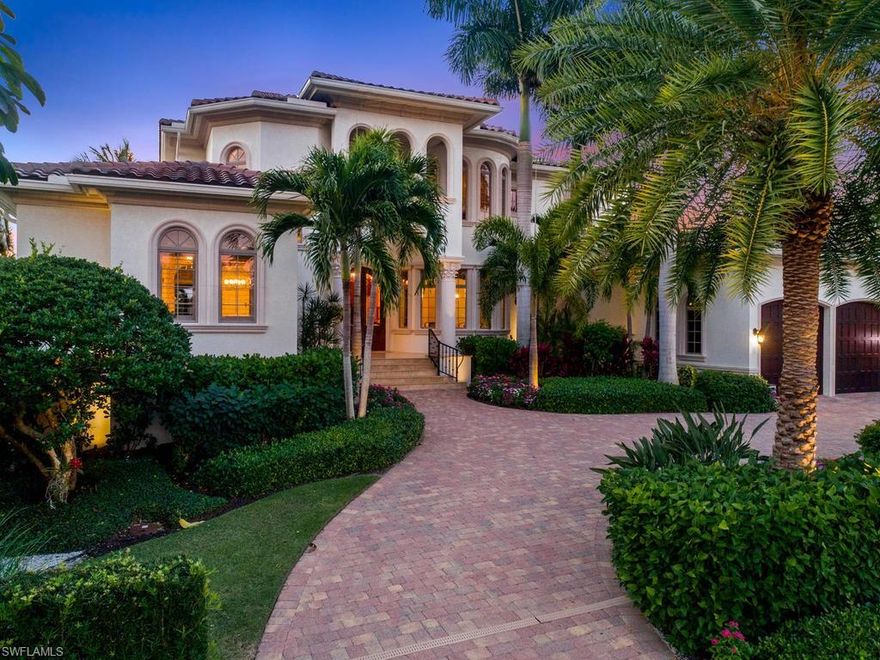 Take a stroll down to 3rd Street South or the white sandy Gulf beaches from this superbly updated Florida style home located on the coveted waterfront location of Sixth Street South in Aqualane Shores.  This impeccable 2009-build residence features 6540 square feet under air, an open floor plan, soaring ceilings, and a glorious outdoor living area on both levels.  With a total of 6 bedrooms and 9 bathrooms, generous Chef's style kitchen with tasteful custom cabinetry, Wolf, Sub Zero and Bosch appliances, formal dining room and breakfast bar, living room with a fireplace, family room, 2 laundry rooms, 3 car garage, bonus room and elevator.  Flooring is marble and wood throughout.  The professional décor has casual elegance to please any modern luxury buyer.  Western exposure means breathtaking sunsets are waiting to be seen from the striking infinity edge saltwater pool & spa.  Wide canal location with direct access to Naples Bay and the Gulf. A 70 ft boat and jet ski dock will accommodate a yacht for boating and sunset cruises year round.