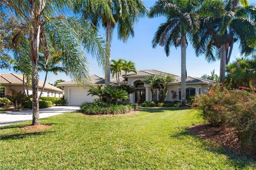 This exceptional custom-built home features extensive outdoor undercover living space with privacy from neighboring homes. Expansive lake and golf course views are complimented by perfect southern sun exposure on the large pool deck. The large kitchen has granite counter tops, a large breakfast bar, an island, and built-in desk and pantry with pull-out shelves. The large family room features a built-in entertainment center and zero cornered doors opening onto the lanai that allow entertaining to flow from inside to outside. The breakfast area has three 9 foot window panels that create the feel of complete outdoor living. The dining room is highlighted by a recessed floor to ceiling mirror.  The den has a custom built-in desk, file cabinets and bookcases. There are tile floors in all living areas and authentic wood floors in all bedrooms and closets. Coffered ceilings and crown molding abound throughout the home with a tray ceiling in the dining room. Window coverings include plantation shutters and designer window treatments. The 2 car garage has a separate parking space and door for a golf cart. In addition, there is a convenient air conditioned storage closet in the garage.