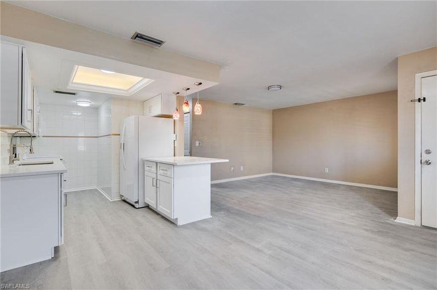 Gorgeous renovated ground floor unit in a highly desirable and private 55+ complex with only 10 units and a large communal pool.  Located just down the street from Cape harbor, Camelot Isles Shopping Center, and Rum Runners, this condo is extremely centrally located. Featuring two spacious bedrooms and an open concept kitchen, dedicated parking, an expansive patio, and storage unit prospective buyers will find this unit is well equipped and a great value for the asking price. Additionally, the entire unit was renovated recently with no expense spared, including sparkling quartz countertops, shaker cabinets, new waterproof LVP flooring, paint, and more! The association is in good financial shape, with HOA fees including water, insurance, pool care, garbage pick-up, and pest control. Make a showing appointment today, this one won't last long.