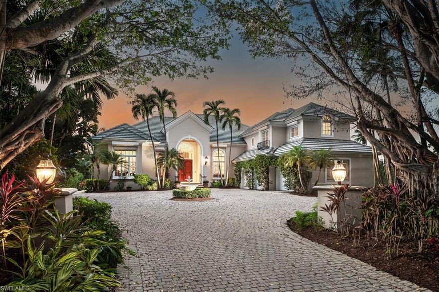 Experience unparalleled waterfront living with 102’ of frontage overlooking serene Galleon Cove, offering panoramic southwestern views and direct access to the Gulf with no bridges. This exceptional 4-bedroom+den, 4.5-bath Port Royal estate home emanates coastal luxury and elegance.  Upon entering, you are greeted by a grand 17' arched entryway and a dramatic open floor plan with soaring tray ceilings and beautiful columns. Walls of glass and ample windows let in an abundance of natural light. Recent updates further elevating the property include a new dock and lift, significant landscaping improvements, and an enhanced pool area. This home is a showcase of sophistication and comfort and a testament to meticulous upkeep. Indulge in the ultimate waterfront lifestyle in one of Naples' most coveted locations with Port Royal Club eligibility.