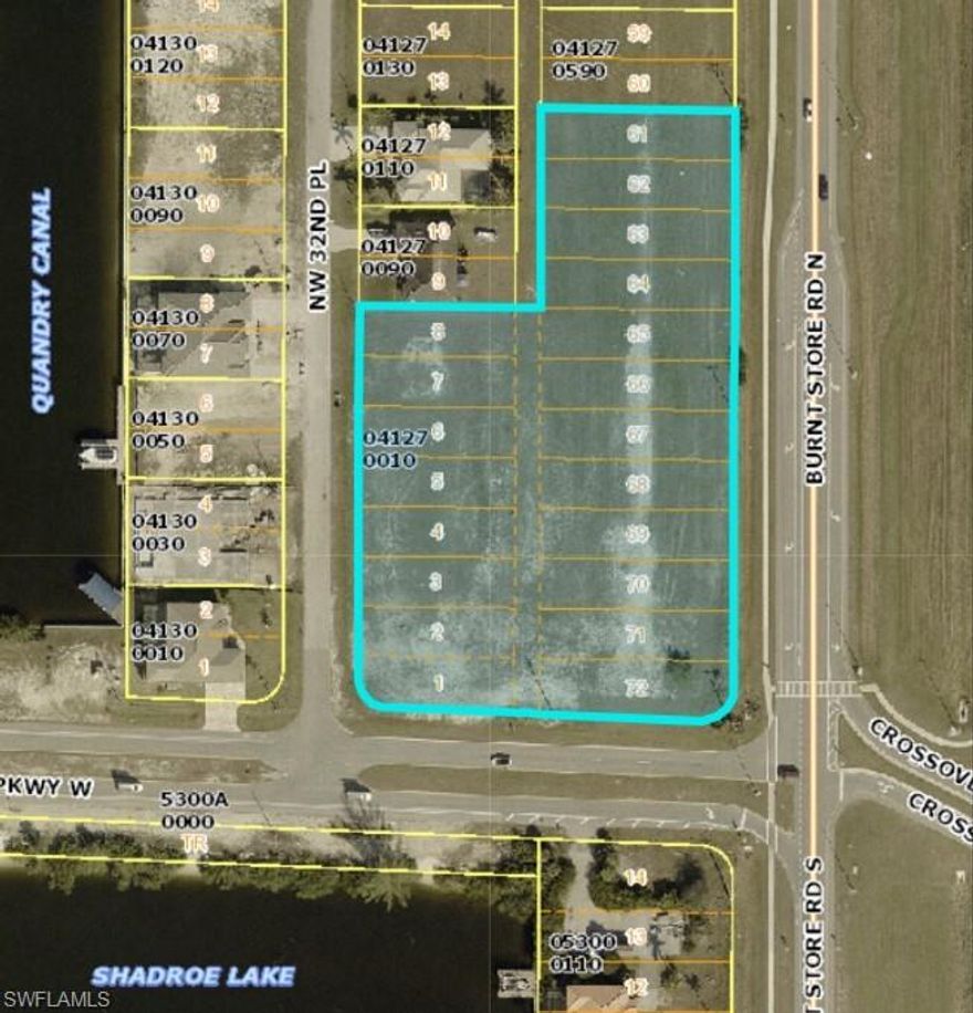 **CITY-OWNED PROPERTY** This property is required to be listed for a minimum of thirty (30) days prior to bringing a contract before City Council for approval.     

Positioned at the highly visible northwest corner of Burnt Store Road and Embers Parkway, this exceptional vacant commercial site offers a rare development opportunity within one of Cape Coral’s rapidly growing corridors. With additional frontage along NW 32nd Place, the property provides multiple points of access, prominent corner exposure, strong traffic visibility, and substantial frontage along three roadways. Located approximately one mile east of the future 7 Islands development and serving as a southern gateway to the area, the site is well suited for a variety of commercial uses, subject to restrictions, zoning and approvals.

The offering consists of approximately 2.8± acres of vacant commercial land, including a platted alley within the site that has been successfully vacated by the City, allowing for a more efficient and cohesive development footprint, as reflected in the boundary survey.

This strategically located property represents an outstanding opportunity for developers or investors seeking a high-profile commercial site in a rapidly expanding market.

This property is subject to the City of Cape Coral’s North 3 Utilities Extension Project (UEP). All interested parties should independently verify assessments, costs, and implementation timelines with the City prior to submitting an offer.

See supplemental attachments in MLS for Restrictions.