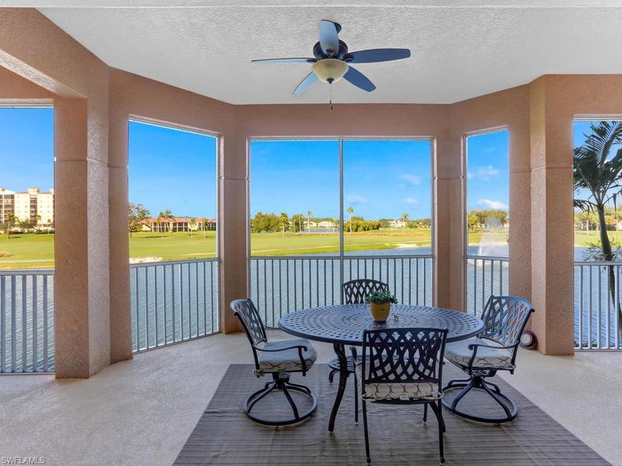 Lives like a home and ready for weather w/impact glass windows and panels for the sliders. A 2912 SF 2nd fl. condo has the space, feel & loads of storage - A single family home w/o the work! Great Room design w/formal dining room & spacious kitchen in the heart of the action! Kitchen has lg, center island, alcove breakfast rm with a window. Spacious DaVinci floor plan(attached) has generous accommodations for family & friends w/complete privacy & two private balconies, 3 large bedrooms & 3.5 baths! Gorgeous westerly lake & golf course views from this pristine property beckons as evening rolls around and it's time to relax and enjoy sunsets on the large lanai! The two car attached garage opens into foyer, with a roomy PRIVATE ELEVATOR on the main level. The gated community of Avellino Isles offers newly renovated resort style amenities with a beautiful spacious clubhouse, state of the art exercise room, infinity pool that looks over enchanting water features, and a BBQ & picnic area. Lots of fun social activities it become involved in! The Vineyards Country Club also offers optional private memberships for golf, tennis, social and so much more! Furniture package available.