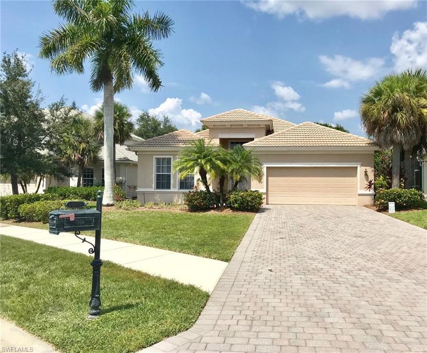 OUTSIDE OF HOME BEING PAINTED STARTING OCT 20TH...GARAGE DOOR AND FRONT DOOR WEEK OF NOV 7TH. IMMACULATE POOL HOME. Stunning“Puerto“ floor plan with a fabulous pool & privacy! This home has it all and is overloaded with upgrades including Newly Painted Interior, New AC Unit in 2017, Newer Stove/Dishwasher/Microwave/Washer/Dryer, upgraded kitchen cabinetry, granite kitchen counters, tumbled marble backsplash, upgraded appliances, crown moldings, tile in the living areas except bedrooms, plantation shutters, stunning pool with waterfall, upgraded lighting and so much more! Delasol is a fabulous gated community with low fees and situated in North Naples close to the beaches, shopping, Dining, New Oak’s Farmers Market, Super Target, Sam’s Club & Super Wal-Mart.