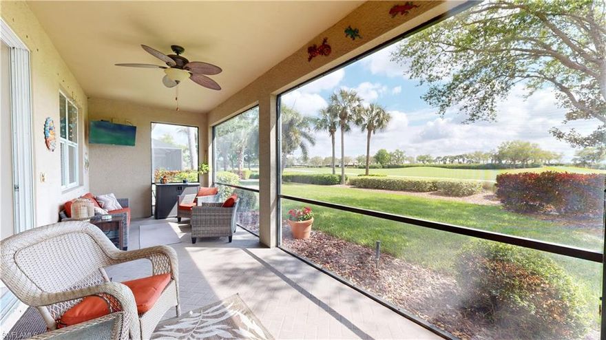 Del Webb Naples at Ave Maria, “Tifton” Model, Classic/Distinctive Series Home w/Gathering Rm Option, Large Covered Enclosed Rear Lanai, on Premium Golf Course Lot, Stunning 9th Hole Fairway Views, 2188 Sq.Ft., 2641 Total Sq.Ft. 2 Bedrooms, Plus Den, Plus Flex Rm, 2 Full Bath, 2 Car Garage. Options Include; Gathering Rm Option which Extends Kitchen/Living Rm/Formal Dining Area to Approximately 797+ Sq.Ft , Tile on Diagonal Throughout, 42” Cabinets w/Crown, SS Appliances, Granite Tops, Tile Backsplash, Tiled Island, Single Bowl Farm Type Sink, Walk-In Pantry, Walk-In Shower at Master Bath, Dual Sinks, Built-In Vanity Area, Walk-In Closet, French Doors at Den, Crown Molding, Walk-In Shower Bath 2, Finished Laundry Rm w/Utility Sink, New Epoxied Garage Floor, Insulated Garage Door, New Water Heater (2024), Custom Interior Paint (2024), New Never Used Generator/Window AC/Propane Tank Offered with Property. Del Webb Naples is a Premier 55+ Amenities & Lifestyle Rich Community, Complimented by Oasis Club Resort Style Amenity Center, Resort Pool/Lap Pool/Jacuzzi, Fitness Center, 12 Pickleball Courts/Tennis Courts/Bocce Courts, Entertainment Hall, Golf Sim, Movement Rm, Activities Director. Championship Golf Course, Pro Shop. “Come Experience the Beauty that is Ave Maria”