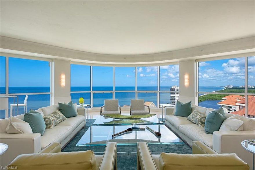 Capture the finest of The Seasons at Naples Cay. Exceptional architectural design specifications featuring expansive walls of glass with stunning Gulf views. This estate residence encompasses over 7,700 sq. ft. including a Grand Salon perfect for entertaining to its finest, Family room with a cozy fireplace, chef's delight with gourmet kitchen, butler's pantry and wine cooler. Enjoy the master suite with its own private terrace and study along with two large custom walk-in closets in addition to three spacious guest en suites, a library full of exquisite built-ins and your very own exercise room with private sauna at your fingertips. This residence includes an enclosed two car garage spaces with a private elevator entrance… truly lives like a single family home with all the exclusivity of Naples High Rises Finest. Steps from the beach, shopping and fantastic dining At the Village on Venetian Bay and Waterside Shops. Spacious… Private… Secure… with unsurpassed amenities.
