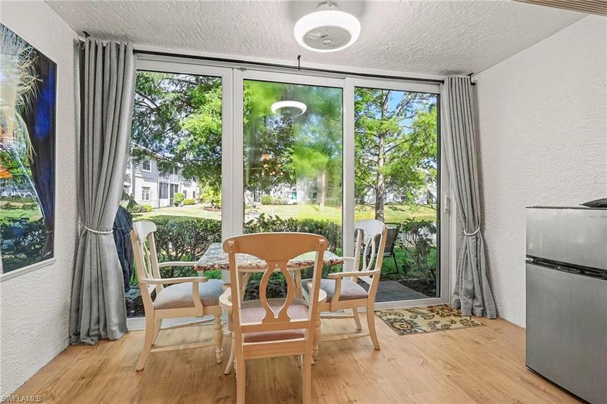 Experience effortless Florida living in this beautifully upgraded, FIRST-FLOOR fully furnished condo. --- Perfectly positioned just steps from the community pool, this home features a kitchen boasting a premium quartz sink and extensive storage. Both bathrooms have been meticulously renovated with high-end finishes. --- New A/C in 2020 and new Water Heater in 2025. --- Relax in the light-filled Lanai fully enclosed with Hurricane Impact sliding doors, offering peaceful views of the community pond and its soothing water feature. --- Outside, a protected patio creates the ultimate setting for an evening nightcap. --- Located within walking distance of the vibrant Lakes Park, you’ll have front-door access to farmers' markets, concerts, and miles of scenic walking and biking trails, a playground and a fishing pier. --- With Sanibel, Captiva, and the airport just minutes away, this is the ultimate coastal retreat.