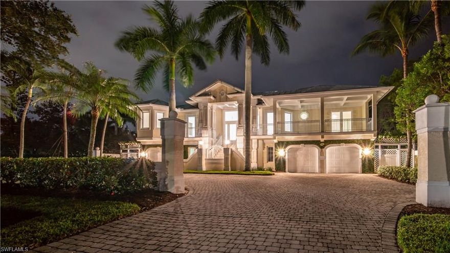 The BEACH HOUSE in Old Naples has a NEW LOOK UPDATED for 2019! New LED lighting throughout, new fixtures and crisp white backgrounds showcasing  wood floors and black stone fireplace. It’s fresh, crisp and shows like a brand new model. One block to beach and one block to 3RD Street shopping/restaurants. This marvelous home with high ceilings, has the best floor plan with huge master suite/ his & her baths, 2 showers, jetted tub, bidet..french doors that open to open air terraces over looking pool/spa. (Master window’s with power shutters) 3 guest en-suite plus open terraces. spacious office library with wrap around terrace.  Island kitchen with black pearl granite counter tops, new builtin microwave, Viking gas cook top and oven, 2  Miele dishwashers/2 sinks and walk in pantry. Cozy family room /surround sound and window seats. New pool, landscaping, gutters and irrigation 2018. 
Circular driveway,1- 2 car garage and 1oversized garage, over 3,000 sq ft of recreation area off pool.Lot faces south  88’X 172 X 100’X 161’.  Entire back yard has privacy wall. Property is being offered turnkey and furnished.Elevator plus stairs from garage level.