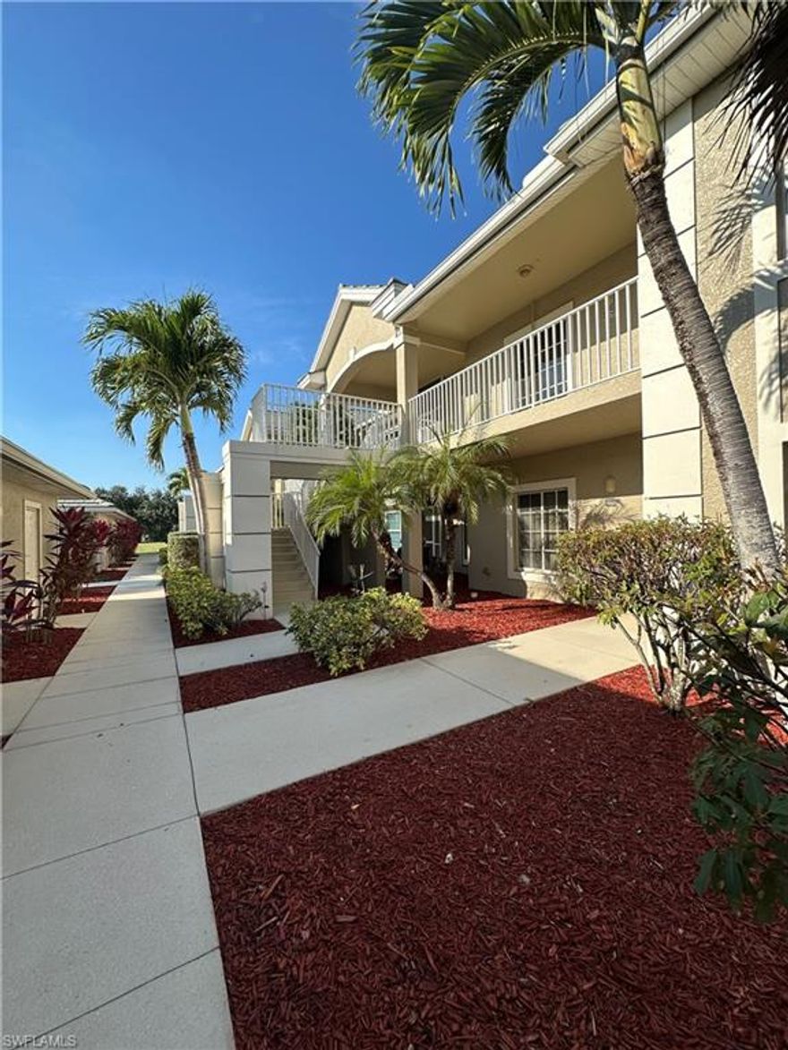 This 2nd-floor end-unit condo is shaded by mature trees and overlooks the 1st tee box from its private screened-in lanai. Great architectural details, this unit lives larger than the sq footage suggests. Located within a gated, semi-private golf club community, this quiet 3-bedroom, 2-bath home is situated about a block from the community amenities. Amenities include a geothermal heated pool & spa, community center, pickleball & tennis courts, putting green, restaurant/bar & bocce court. Westminster is a 24-hour gate-attended community with no mandatory fees for golf or the restaurant, with a very active social calendar with activities such as Food Truck nights with music provided by the resident DJ's, fundraisers, children's activities, golf tournaments and so much more! Located in an X Flood zone, NO CDD, pay only county taxes, has a high-value, low-cost HOA and is just a short drive to airports and I-75.
