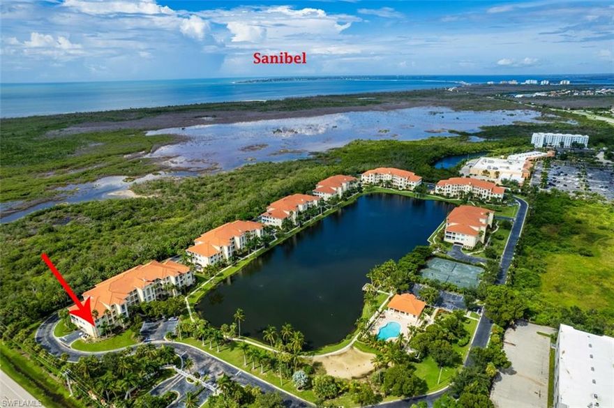 Welcome home to Sanibel View this Springfield model is a 2bedroom plus a den 2 bath end unit with of natural light with 9ft ceilings and close to Sanibel, Captiva and Ft Myers Beach, Enjoy the views from the screened Lanai of the preserve and the wildlife, On the other side is a beautiful 5 acre lake that your guest will enjoy. This home has a 2 car garage under with an elevator, trash cute for everyday convenience. High speed WIFI is included.  Built by Toll Brothers, at the club house is a heated pool and spa , A fitness center, library. also Tennis,pickelball courts and walking path. Bunche Beach is less than a mile away just down the road. This home is a must see.