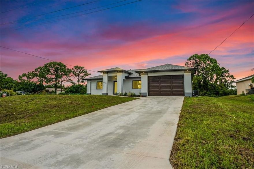 Welcome to this Brand new construction home located in the Southwest area close to shopping areas and schools. This home offers a moderate living area with 3 bedrooms and 2 bathrooms, an extended one car garage, and a spacious open lanai. Property has Impact resistant doors and windows. Quarts countertop in kitchen and bathrooms, with white wood cabinets.  Epoxy coated garage with smart electric garage opener and  sprinkler system. Pictures are from a previous sold model, this property is ready to move in!!