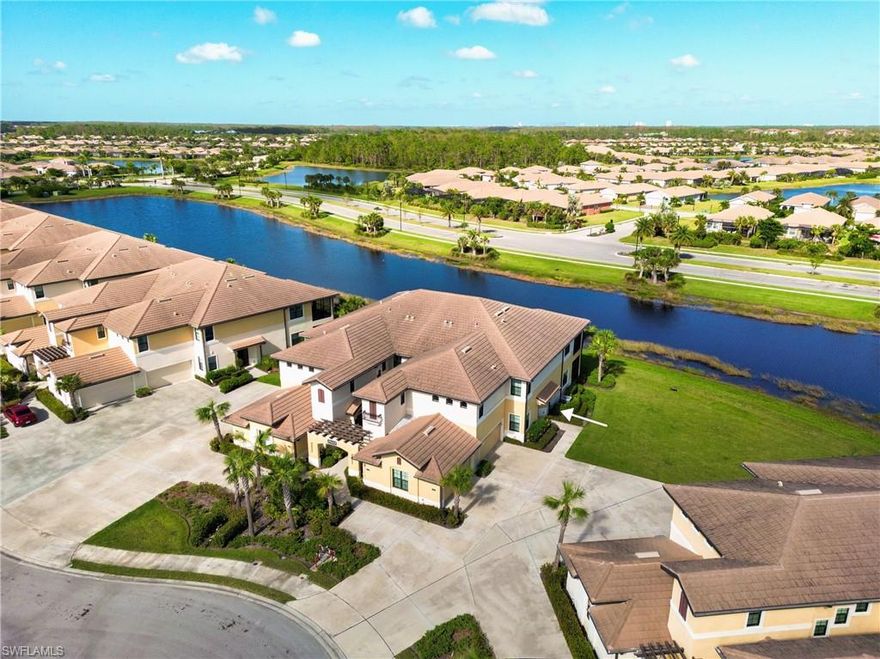 This Corsica model built by WCI is located in the popular Casella neighborhood at Pelican Preserve one of the nation’s top 55+ active lifestyle communities. This low maintenance upscale carriage home has been built to the toughest building and energy efficiency codes so you can leave home feeling safe and secure that all windows and doors have high performance impact glass to protect your home from the harshest weather conditions. Enjoy convenient 1st floor living overlooking a gorgeous freshwater canal situated in a quiet cul-de-sac with no through traffic and tons of green space between buildings for added privacy! Inside this home you’ll find an open design with high ceilings, split bedrooms and a large modern one level center island overlooking the spacious great room and huge 24'x9' lanai that leads to the oversized side yard. The recently expanded town center offers something for everyone staffed fitness & wellness, indoor, resort style & lap pools, 8 tennis & 12 Pickleball courts, 2 restaurants, card rooms, hobby rooms, live entertainment, social activities, movie cinema, concert lawn, and much more. Casella is the only carriage home neighborhood with its own private pool.