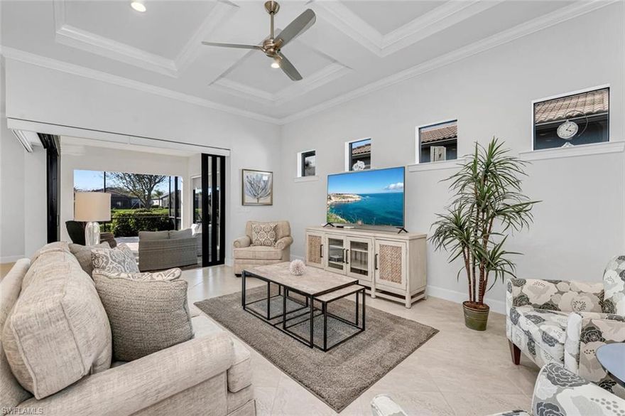 Let's Go! Enjoy Casual Luxury in this stunning Summerwood Home in the Prestigious Somerset at The Plantation Golf and Country Club! This stunning Summerwood home sits on a quiet cul-de-sac offering a rear Western exposure, capturing the warm SWFL sunlight and breathtaking sunsets. Relax in the expansive outdoor living space with a zero-corner slider blending your indoor and outdoor entertaining space. The Lanai furniture is casual and comfortable and INCLUDED! This Exquisite Home with its professional Interior Design is being SOLD Furnished for your CONVENIENCE. This luxurious residence features: Stone front design with an oversized Front Porch for enjoying a morning coffee or afternoon tea, Two large Bedrooms, a spacious Den / Flex Room (or use as a third bedroom), large Laundry with extra Fridge and plenty of storage. 2.5 Car oversized (4 FT Extension) Garage (Insulated) including a Work-Shop Area and 12 x 24 Porcelain Floor Tile for easy clean-up and an extra "Shop" area. Enjoy the stunning lake and fountain views, illuminated at dusk. A roomy Master suite with coffered ceilings, custom window treatments and a large walk-in closet. Two bathrooms, including a primary bath with dual sinks, a walk-in shower, and granite countertops, A gourmet kitchen with beautiful 42" white upgraded cabinets, soft-close drawers and doors, granite countertops, marble tile backsplash, and a large island, Stainless Kitchen Appliances, Tray Ceilings, 8-foot Architectural doors, crown molding, and large tile on the diagonal in the main living areas. Custom lighting, and designer window treatments throughout. Golf enthusiasts will appreciate the exclusive membership opportunity to play the community's challenging Hurdzen-Frye designed golf course. GOLF MEMBERSHIP IS OPTIONAL. For those who prefer to focus on other activities, social memberships are available, providing access to the community's restaurants and events. The comprehensive HOA fee covers a wide range of amenities, including: 6 tennis courts, 6 pickleball courts, Bocce courts, State-of-the-art gym, Resort-style community pool, lap lanes and a private spa, A professional tennis and pickleball pro is available for private lessons and group clinics, enhancing the community's recreational offerings. Move around the community in your private GOLF CART! Enjoy the ultimate convenience with this property's prime location, just moments from: Shopping, dining and entertainment options, including Jet Blue Park, South West Florida’s beautiful and serene beaches, world-class Healthcare and just 10 minutes to RSW Airport. Don't miss out on this incredible opportunity to experience the BEST of the Southwest Florida Lifestyle! Live EXTRA-ORDINARILY!!