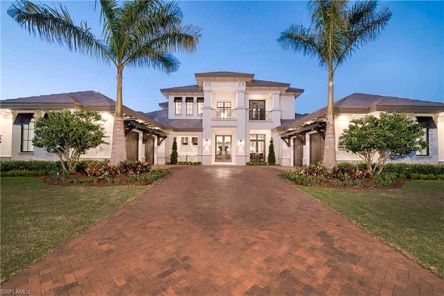 Introducing the “Antigua waterfront grand estate home by Divco Custom Homes in the exclusive gated Sorrento neighborhood at Miromar Lakes Beach & Golf Club.  The fully furnished contemporary style home has 5 bedrooms, 5 bathrooms, a powder bath, pool cabana bath, family room, study, and two 2-car garages.  Square footage is 9,117; 5,403 under air. Three bedrooms with en suite bathrooms and a game room with wet bar are on the 2nd floor. Two covered balconies with numerous access points provide outdoor living for all the 2nd floor rooms. Features include a living room fireplace surrounded by floor-to-ceiling stone mosaic, an oversized kitchen island, floor-to-ceiling custom kitchen cabinetry. Outdoor living encompasses several covered conversation seating areas, a summer kitchen, bar, raised sundeck, and fire pit. The half acres site looks in one direction across a nearly mile long view of Lake Como and in another to a peaceful permanent preserve. The home allows for the utmost enjoyment of Miromar Lakes 700 acres of fresh water lakes, boating, and fishing. Deeded dock rights transfers.