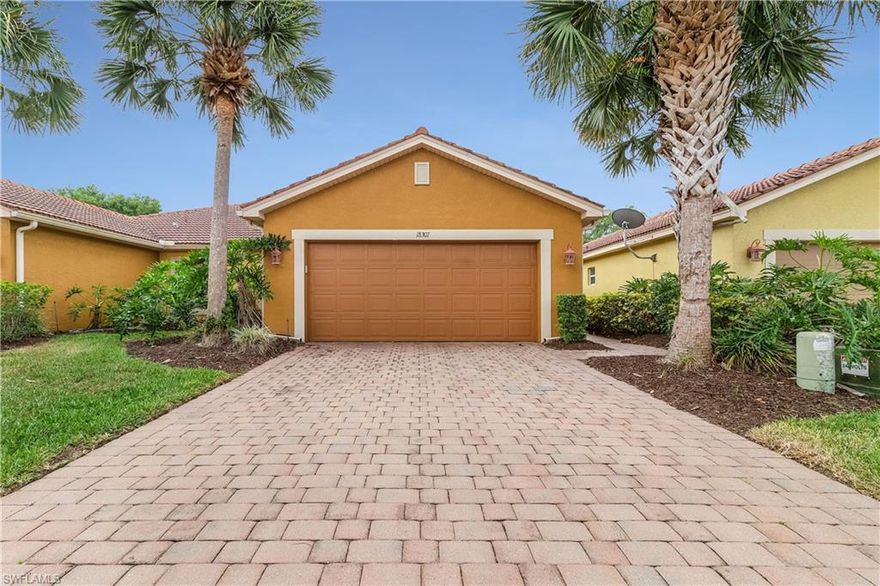 If you are looking for a maintenance-free lifestyle with a whole lot of class, then this beautiful Vistana Villa is not to be missed. It boasts 2 bedrooms, 2 well-appointed bathrooms and a much sought-after den that can be used as a convenient home office or comfy media room. Some of the home's features include vaulted ceilings, stainless steel kitchen appliances, a spacious open concept living/dining area and a large walk-in closet in the master bedroom. The indoor A/C air handler was replaced in 2018 and the outdoor A/C unit in 2020, Tile flooring in wet areas 2017. Hurricane shutters were added in 2020 as well. In addition, the pavers in the walkway and the driveway, which lead to the 2-car garage, were sealed in 2019. Best of all, the villa is located within a private, gated community which maintains the common pool and play area. Vistana Villas is adjacent to the Old Copperhead Golf Club and is centrally located off Beth Stacey in Lehigh, making it an easy commute to the Fort Myers and close to shopping and banking. This home and vibrant community offers so much and could be an ideal choice whether you are looking for a permanent residence or seasonal getaway.