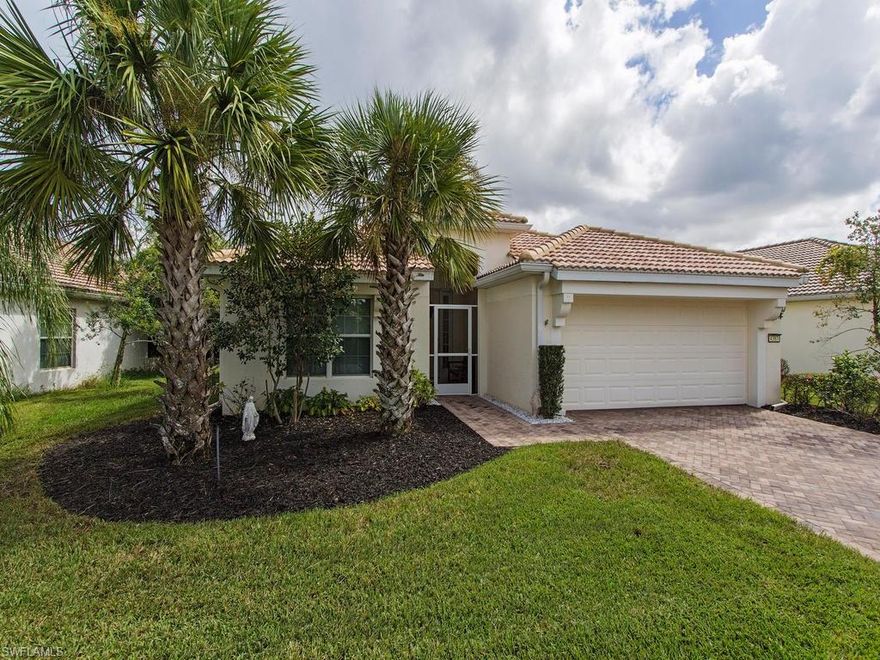 H.11151 - Terrific Pulte Doral model with pool, spa and privacy. Enjoy amazing views from your pool overlooking the canal & nature. Screened in front entrance.  Beige color tile throughout except all bedrooms have a light berber carpet. Corian countertops & ample cabinetry in the open kitchen. Great room concept with triple pane sliding glass doors,Master bath with garden tub, 3 large windows in master bedroom. Concrete tile roof, easy to maintain decorative stucco exterior, decorative brick paver driveway, 2 car garage with reinforced door. Neighborhood features, Walking & Biking Trails, ¾ Mile from Downtown Ave Maria Restaurants & Shopping,¾ Mile from Publix Supermarket, 1 Mile from Ave Maria Water Park (optional membership), Sand Volleyball Court, 1 Mile from Ave Maria North Park:Soccer & Baseball Fields, Basketball Courts, Picnic Pavilions, 2 Miles from Ave Maria South Park: Dog Park, Softball Field, Bocce Ball & Pickle Ball Courts, Amphitheater.