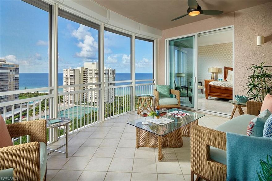 Floor to ceiling window walls immediately draw the eye to the glistening Gulf and Bay views with sparkling lights in this nicely renovated condo. Light, modern finishes and a neutral color palette provides a beach-chic setting, ideal for a relaxing night at home or a fun night of entertaining. The generous, split bedroom floor plan lives like a house and encompasses 3 bedrooms, 3 and a half baths and a fresh kitchen which opens to the family room, taking advantage of the bay views beyond. Provence residents benefit from an array of amenities, including an expansive outdoor area with over-sized pool, spa, grilling area, tennis courts, exercise facilities and sauna. The building is conveniently located near the gourmet dining and shopping in Venetian Village, Waterside Shops and all downtown Naples has to offer. Boat slips available for sale or lease in Venetian Bay Yacht Club.