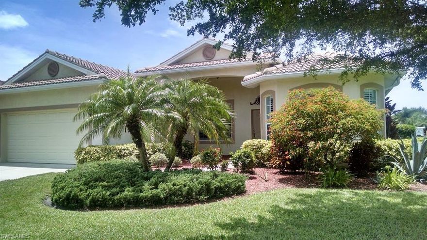 Salt Water Pool Home W/ a Beautiful Lake View in a Gated Golf Course, Resort Style Community! Four Bedrooms (one can be used as a den or office) This 2 bath home has a Spacious Master Bathroom W/ Dual Sinks, Spring Tub & Separate Shower. The 2 Car Garage has Plenty of Storage Cabinets. This home has a Formal Living Room & a Family Room! Panoramic Water View & Distant Golf Course View!  New AC installed 4 years ago, Pool heater 1 year old, Cul-de-sac street. Pets OK. This Wonderful Community has abundant amenities! Community Amenities Include: Tennis & Pickleball Courts, Gym, Community Heated Pool & Spa, Night Swimming, Billiards Table & Card Tables. Public Restaurant on site W/ periodic entertainment. Pay as you Play Public Championship Par 72 Golf Course with Putting Greens and a Driving Range! 24/7 Guard at the Gate Community. Only 35 min to the Beach! Plenty of Shopping & Restaurants in the Area. JetBlue Red Sox Stadium just 10 min. Close to the Movie Theater, Hertz Arena. Only a 3 Minute ride to the Ft. Myers Line. Need 24 hour Notice to show