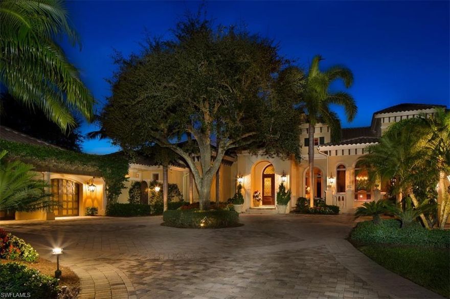 H.11621 - GOLF MEMBERSHIP SPOT WITH HOME! One of the finest lots in Mediterra with amazing golf and lake views!!  Only the finest details in this one of a kind Mediterra estate home on one of the largest lots. Spectacular lake and golf course views from almost every room in this original Harwick model. Designed and decorated by Collins and Dupont.  Meticulous detail and perfectly maintained.  Gourmet chef's kitchen is a showplace of custom cabinetry and professional appliances including Thermador gas range, 2 dishwashers, Sub Zero refrigerator and Thermador double oven.  500+ Bottle walk in wine cooler.  55KW natural gas generator.  Lite touch lighting system.  4 Car Air Conditioned Garages.  Huge multi-leveled stone lanai with an outdoor fireplace, koi pond and full outdoor kitchen and bath.  Spectacular Golf Course and Water views!  The home comes fully furnished and lavishly appointed.  You must see it to appreciate it. Two Tom Fazio designed award winning golf courses and private beach club.