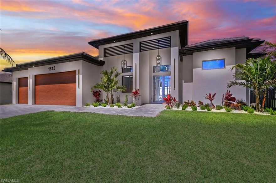 SELLER IS WIILING TO CONTRIBUTE TOWARDS CLOSING COSTS WHEN OFFER IS PRESENTED! Don't miss the opportunity to live in this wonderful property located in the prestigious area of Cape Coral less than 5 minutes from Publix, Walmart, gas station, shopping center and schools. In addition to having high and tiled ceilings. It has 4 bedrooms and 4 bathrooms. it has a garage for 3 cars with modern garage door, MR-GLASS impact windows, the highest quality in the Florida market, 8-foot-high interior Italian doors, indoor and outdoor kitchen, modern and excellent quality appliances, swimming pool with spa and a beautiful screened. In patio with a breathtaking canal view, ceramic floors with unmatched comfort in an open floor plan! It has a beautiful garden with top quality trees. A spectacular property that you should not miss visiting.