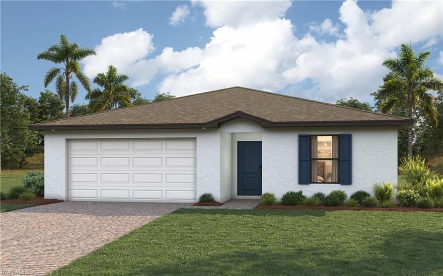 NEW CONSTRUCTION WITH WARRANTY! Eligible for 4.99% fixed FHA/VA financing. *Estimated delivery April 2026.* The Sandpiper is designed for the way you live—comfortable, connected, and full of thoughtful details. The open kitchen, dining, and living areas create an inviting space for family time or entertaining, while the covered lanai extends your living area outdoors. The private primary suite offers a spacious walk-in closet and a relaxing bath with a large shower, and three additional bedrooms provide flexible space for family, guests, or a home office. Quartz countertops in the kitchen & bathrooms, upgraded plank tile flooring throughout the main living areas, a complete stainless steel kitchen appliance package, hurricane-impact windows and doors, and a two-car garage add lasting style, quality, and value throughout. Pictures, renderings, & virtual tour are of similar home & are used for display purposes only.