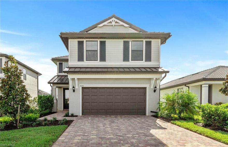 Move into Avalon Park June 2020. This Driftwood home with waterfront views features 42” white maple kitchen cabinets, stainless appliances, large kitchen island, added flex room, game room on second floor, extended covered lanai space & more! Pictures are for illustration purposes only, options may vary.