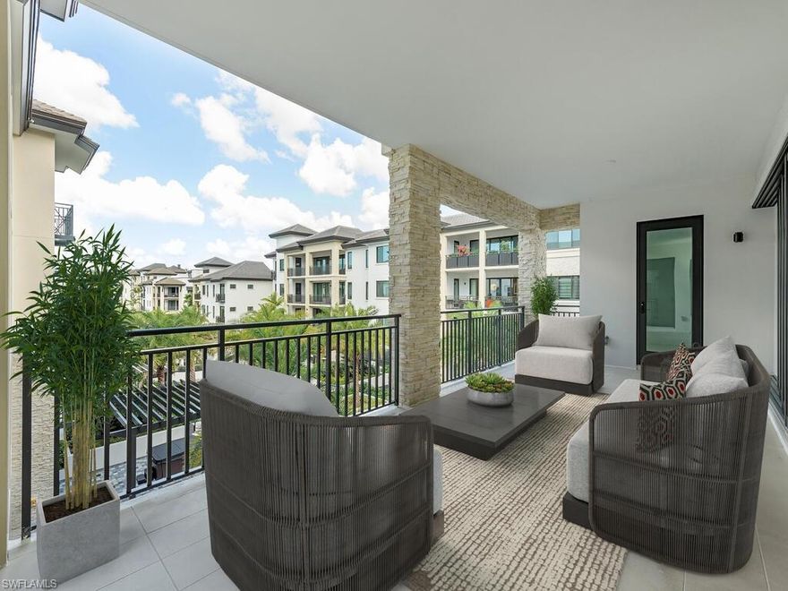 Welcome to Quattro at Naples Square in the Heart of Downtown Naples! Move-In Ready, this new construction luxuriously custom-designed 4th floor Espada floor plan features 3,358 sqft of spacious living with 4 beds+den and 4 (1) baths. The open floor plan boasts 10' ceilings, impact-rated doors and windows, a great room, den, two large balconies overlooking meticulously landscaped grounds, and a stunning gourmet kitchen with top-of-the-line Sub Zero, Wolf, and Miele appliances, beautiful quartz countertops, natural gas, luxury wood flooring, custom cabinetry, and wet bar with under-counter beverage cooler. The residence has 2 secure parking spaces with EV charging capability and one storage space in the building's gated and covered garage. Quattro at Naples Square offers resort-style amenities including a pool, spa, and state-of-the-art fitness center. Entertain your guests in the upscale social room, complete with full kitchen, billiards table and large-screen TV’s. Paradise living within walking distance of famous 5th Avenue, sugary beaches, world-class shopping, and fine dining of Olde Naples.