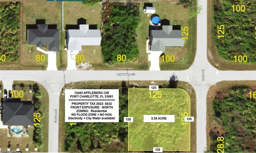 Oversized corner lot in a quiet, established area of Port Charlotte. Offers extra frontage and flexibility for home placement. Convenient to shopping, dining, parks, and major roadways, with nearby new construction and continued growth in the area. Ideal for a custom home or investment.