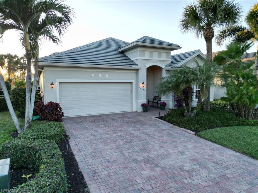 Absolutely stunning 3-bedroom + den home offering 1,989 sq. ft. of living space in the prestigious Palmira Golf & Country Club. This beautifully maintained & updated residence features wood cabinetry and granite countertops and a new stove & dishwasher in the kitchen, with diagonal tile flooring throughout the living areas, complemented by classic plantation shutters for a bright, coastal feel.  

Step outside to your custom pool oasis, complete with an all-new pool renovation including new equipment installed in 2025, including a variable-speed pool pump, auto-fill system, and a brand-new pool heater — all conveniently controlled from your phone. The pool deck has been upgraded with elegant leather-stone surfacing, creating the perfect space for relaxing or entertaining while enjoying the Western exposure’s breathtaking sunset views overlooking the golf course on Osprey’s Hole #7 from your private lanai. 

This home offers true peace of mind with major updates already completed including a freshly painted interior, a new roof and gutters in 2021, new A/C system in 2024, and a new water heater in 2025, making it virtually maintenance-free for years to come. A new retractable awning on the lanai provides shade and comfort on sunny days, and hurricane protection is included for added security. 

Additional enhancements include newly installed landscape lighting in both the front and back of the home, highlighting the lush surroundings and enhancing the home’s impressive curb appeal. 

Residents enjoy access to the beautiful Renaissance Center Resort, perfect for lunch or dinner, meeting new friends, and enjoying the exceptional amenities this sought-after community offers.

This extraordinary property blends luxury, comfort, and modern convenience in one of the area’s most desirable golf and country club communities.