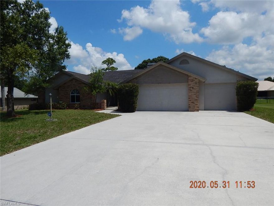 Enjoy this great North Fort Myers neighborhood of Daughtreys Creek. Have a little extra room with this oversized lot of a half acre. featuring the triple play.... 3 bedrooms, 3 baths and a 3 car garage.. Built in 1989 and has 2583 sq. ft. of living space under air.. Large screened lanai with your very own built cement swimming pool..Property needs repairs, but priced right.